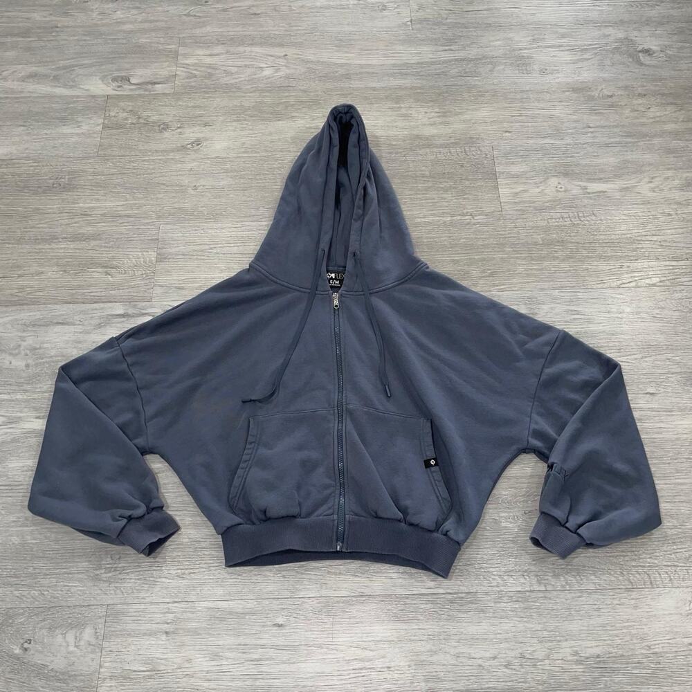 Popflex Hoodie Women’s Size S/M Gray Oversized Cropped Full Zip Sweatshirt Gym